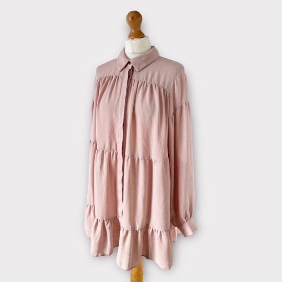 Evans Tiered Shirt Blouse Top Tunic Fit Plus Size 20 Pink Blush Long Sleeve - Picture 4 of 9